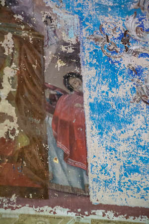 wall painting inside an Orthodox church, Buyakovo village, Kostroma province, Russia. The year of construction is 1810. Currently, the temple is abandoned.の写真素材