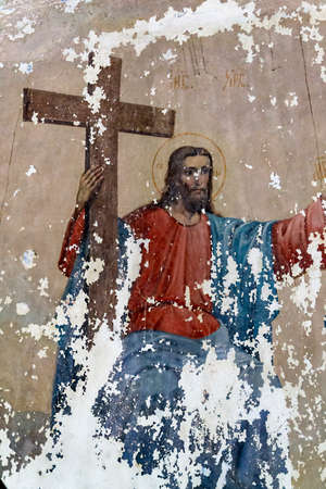 painting of the walls of an abandoned Orthodox church, the church of the village of Nikolo-Torzhok, Kostroma province, Russia. The year of construction is 1808. Currently, the temple is abandoned.の写真素材