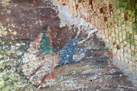 painting of the walls of an abandoned Orthodox church, the church of the village of Nikolo-Torzhok, Kostroma province, Russia. The year of construction is 1808. Currently, the temple is abandoned.の写真素材