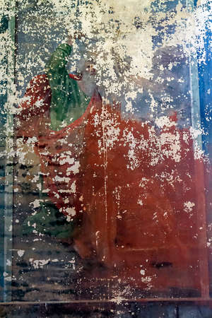 wall painting inside an abandoned Orthodox church, church of the village of Pokrovskoye, Kostroma province, Russia. Year of construction 1800. Currently, the temple is being restored.の写真素材