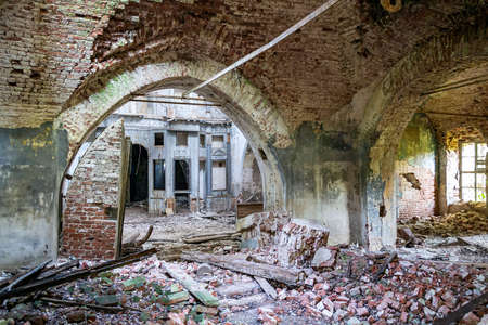 ruins inside an ancient Orthodox church, the church of the village of Nikola-Torzhok, Kostroma province, Russia. The year of construction is 1808. Currently, the temple is abandoned.の写真素材
