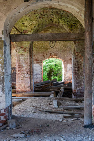 the interior of an abandoned temple, the temple of the village of Luzhki, Kostroma province, Russia. The year of construction is 1840. Currently, the temple is abandoned.の写真素材