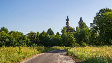 abandoned Orthodox church landscape, church of the village of Pavlovskoye, Kostroma province,...