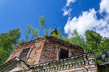 abandoned Orthodox church, Pokrovskaya Church on the Letter River, Kostroma province, Russia. The...