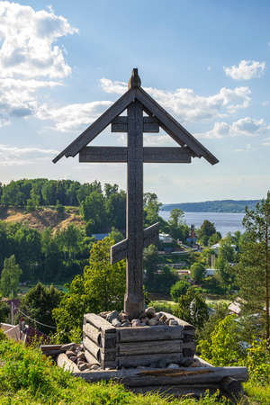 the cross of worship on Mount Levitan in Plesの写真素材