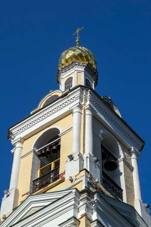 The bell tower of the Resurrection Church in the town of Ples on the Volga River, Russia, Ivanovo...