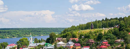 Resurrection Church of the village of Bilyukovo in the town of Ples on the Volga River, Russia, Ivanovo region year of construction 1700. Landscape.の写真素材