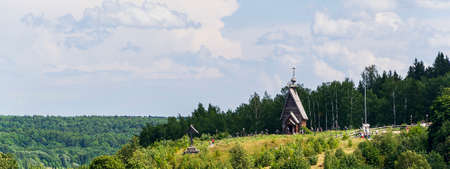 Resurrection Church of the village of Bilyukovo in the town of Ples on the Volga River, Russia, Ivanovo region year of construction 1700. Landscape.の写真素材