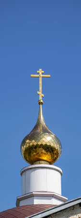 dome of the Orthodox church with a cross, Cathedral of St. Nicholas the Wonderworker, Myshkin, Yaroslavl region, Russiaの写真素材