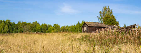 landscape, houses in an abandoned village, Russia 2021の写真素材