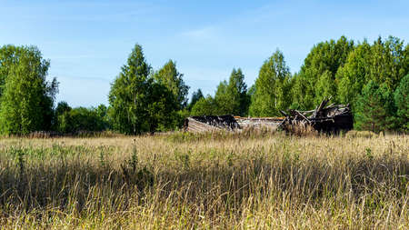 landscape, houses in an abandoned village, Russia 2021の写真素材