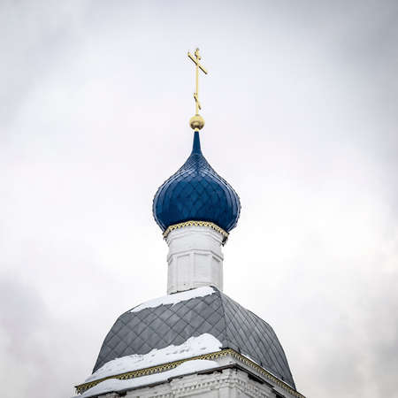 restored bell tower dome, Isakovskoye village, Kostroma region, Russiaの写真素材