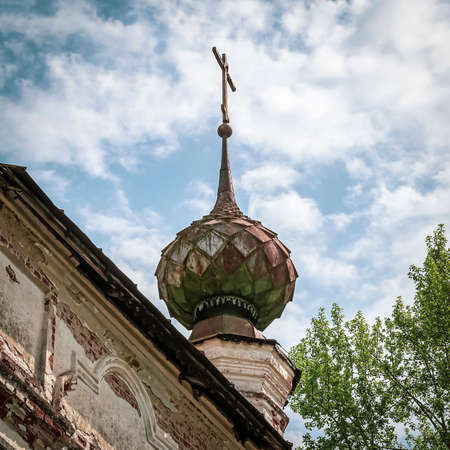 domes of an old abandoned church, Knyazhevo village, Kostroma region, Russia, built in 1802の写真素材