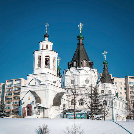 Orthodox church in a residential area, Church of Tikhon, Patriarch of All Russia and New Martyrs and Confessors of the Russian Church, Kostroma, Russiaの写真素材