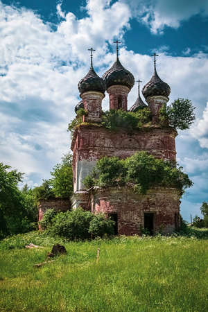 old Orthodox Church, Buyakovo village, Kostroma province, Russia. The year of construction is 1810. Currently, the temple is abandoned.の写真素材