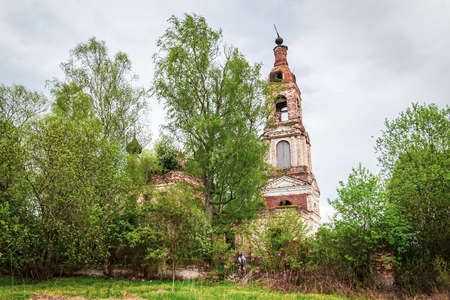 landscape destroyed Orthodox church, Kostroma region, Russia, Nikolo-Mosty tract, year of...