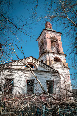 abandoned Orthodox church, Kozyura village, Kostroma region, Russia, built in 1829の写真素材
