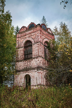 abandoned Orthodox church, Sotsevino village, Kostroma region, Russia, built in 1869の写真素材
