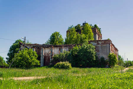 old abandoned Orthodox church, Stolpino village church, Kostroma region, Russia, built in 1758, currently the temple is abandonedの写真素材