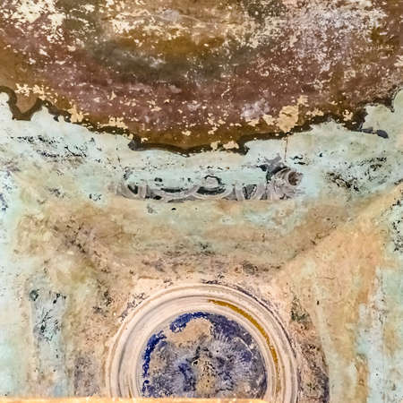 frescoes on the walls of an abandoned temple. The temple of the village of Borisoglebskoye, Kostroma region, Russia. The year of construction is 1821. Currently, the temple is abandoned. Photo of the year 2022.の写真素材