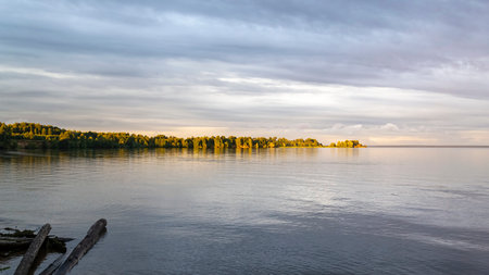 landscape, the shore of a large wide riverの写真素材