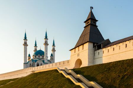 The white-stone Kremlin and Kul Sharif mosque in Kazan Russia.の写真素材