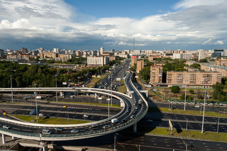A large road junction in Moscow after rainの写真素材