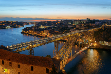 Dom Luis I Bridge in Porto on sunset background.の写真素材