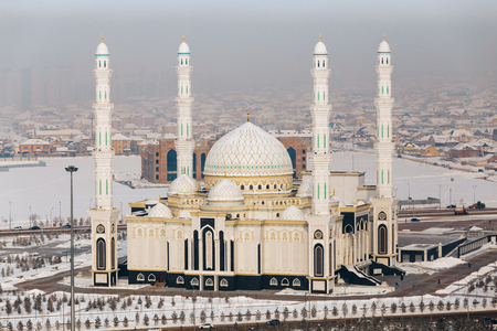 A view from above of a new mosque in the capital of Kazakhstan. The mosque of Hazrat Sultan in Astana.の写真素材