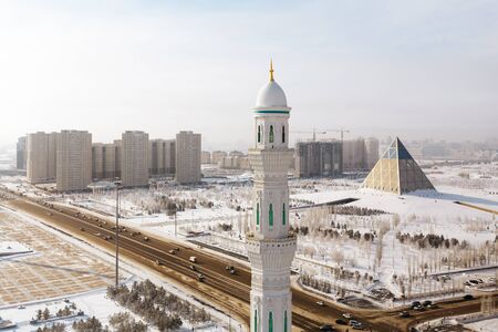 The view from the minaret of the Mosque Hazrat Sultan Presidential Park and the Palace of Peace and Reconciliationの写真素材