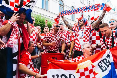 Nizhny Novgorod, Russia - June, 2018 - Croatian fans celebrate their victory against Argentina at the 2018 FIFA World Cup.のeditorial素材
