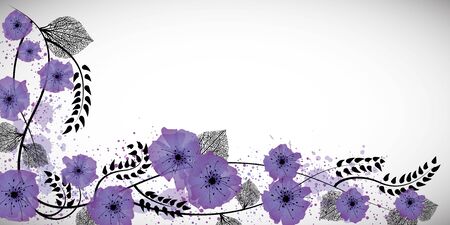 Purple flowers and black leaves vector bannerのイラスト素材
