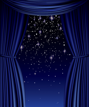 Blue curtain full vector with stars and glitterのイラスト素材