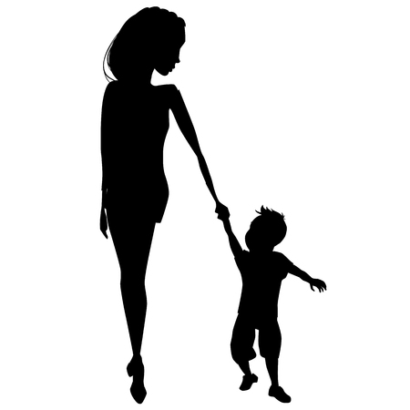 Mother and child peacefully walking, vector illustration.のイラスト素材