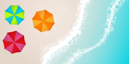 Blue sea and sweet beach unbrella illustration summer bannerのイラスト素材