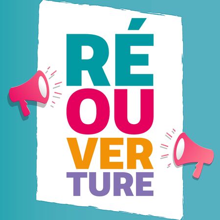French Reopening label illustration icon and paper styleのイラスト素材