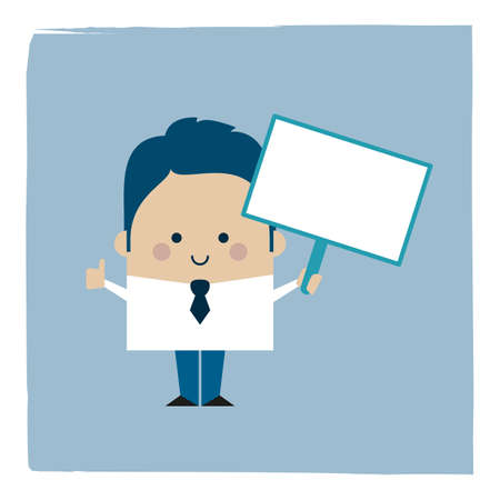 Illustration of businessman holding a signのイラスト素材