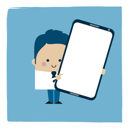 Illustration of businessman holding a screen phoneのイラスト素材