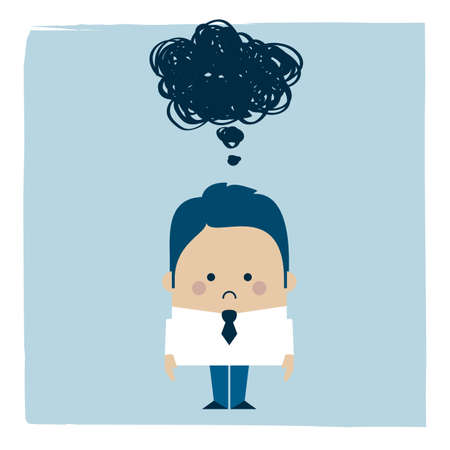 Illustration of a sad businessman under a dark cloudのイラスト素材
