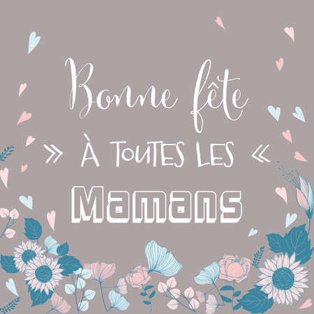 Love hearts and floral french Happy mothers day illustrationのイラスト素材