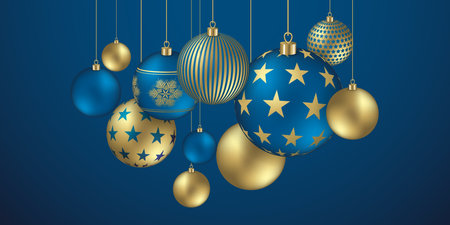 Christmas balls background with festive flakes and stars ornamentsのイラスト素材