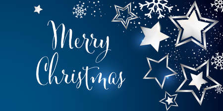 Merry christmas illustration with stars and snowflakes backgroundのイラスト素材