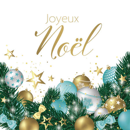 French Merry christmas shining snowflakes illustration backgroundのイラスト素材