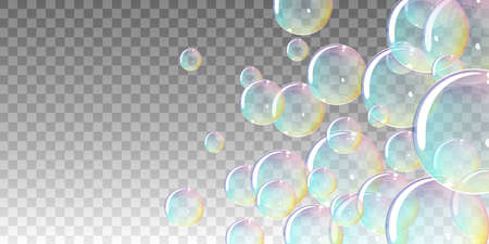 Rainbow colors transparent vector bubbles illustration wide backgroundのイラスト素材