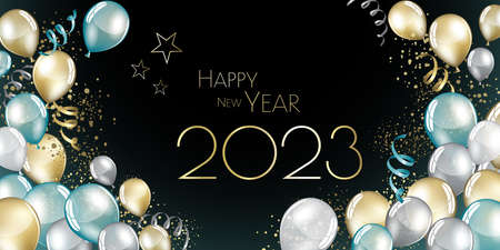 Happy New year 2023 festive balloons greeting card