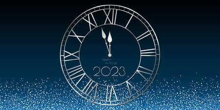 Happy New year 2023 clock and glitter designのイラスト素材