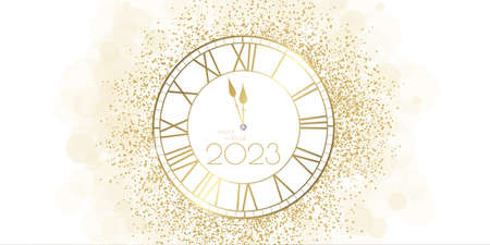 Happy New year 2023 clock and glitter design