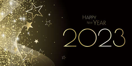 Happy New year 2023 festive black and gold greeting card