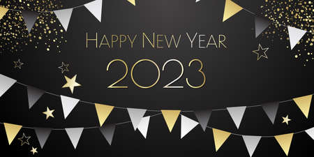 Happy New year 2023 festive pennants greeting card