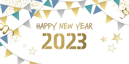 Happy New year 2023 balloons and pennants greeting card